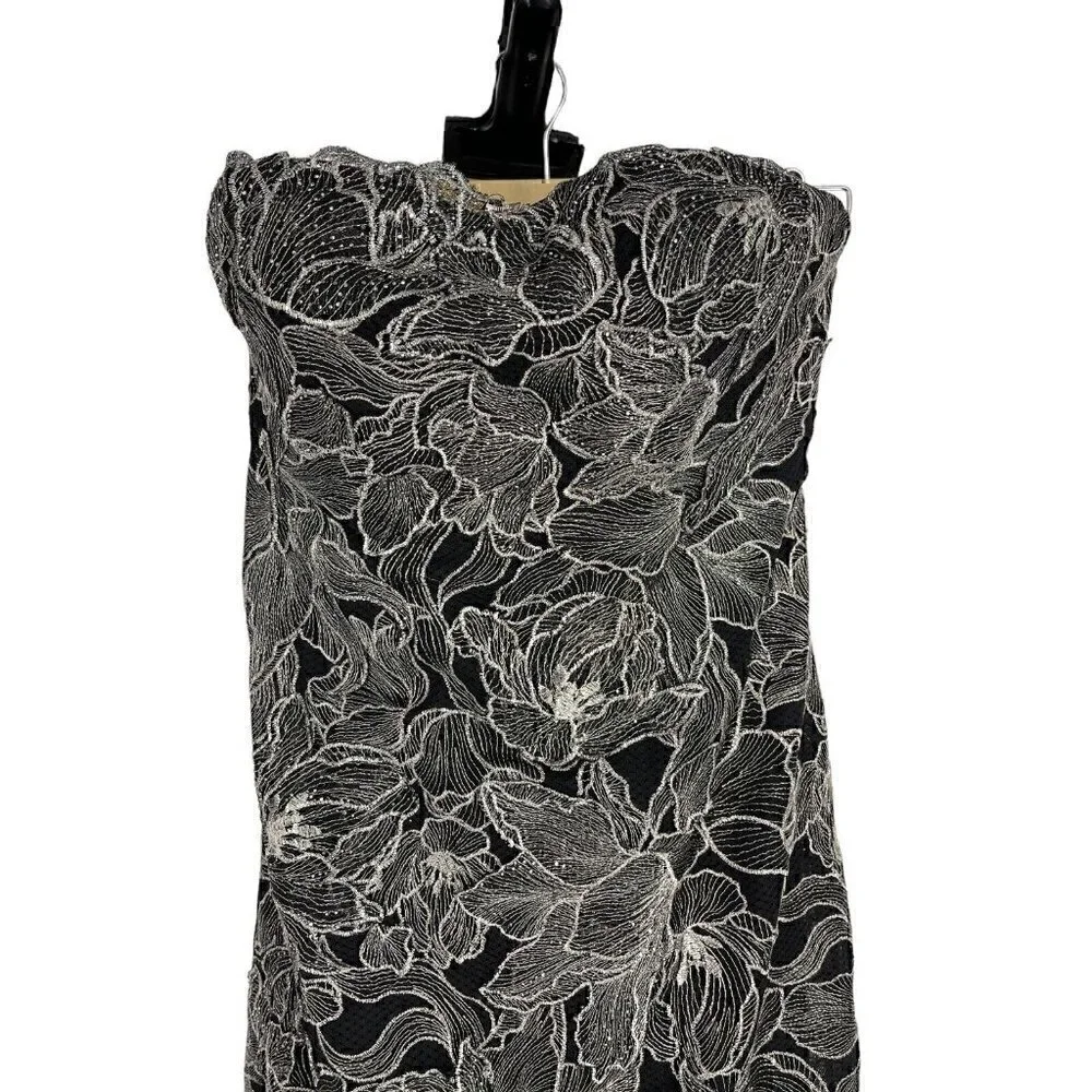 NWT Alberto Makali Strapless Mermaid Gown Dress size 2 Floral Gunmetal Maxi - Picture 4 of 9